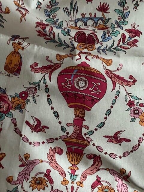 Toile de Jouy fabric, hot-air balloon design, pink version, view 3