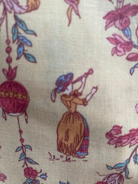 Toile de Jouy fabric in a pink pattern on a cream background, view 4