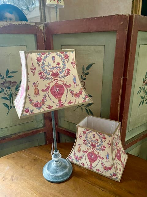 Toile de Jouy fabric in a pink pattern on a cream background, view 6