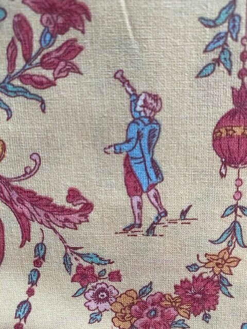 Toile de Jouy fabric in a pink pattern on a cream background, view 7