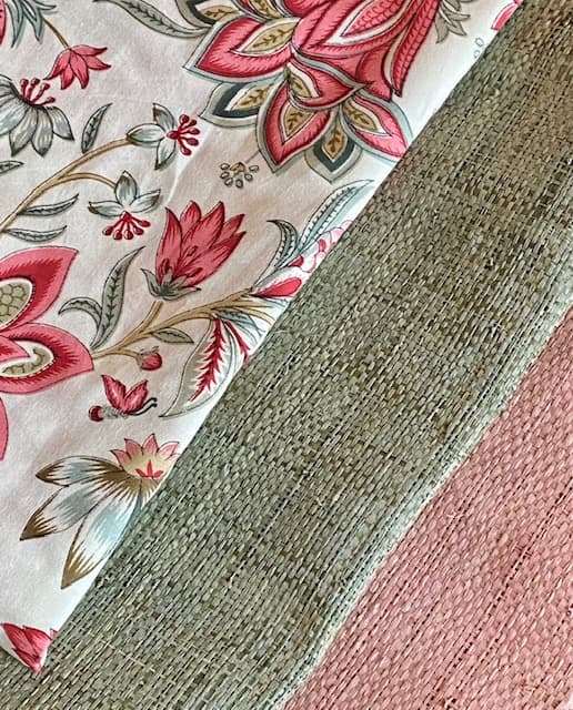 Pink and green Indian fabric, view 2