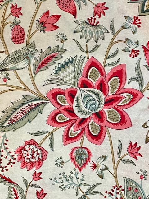 Pink and green Indian fabric, view 3