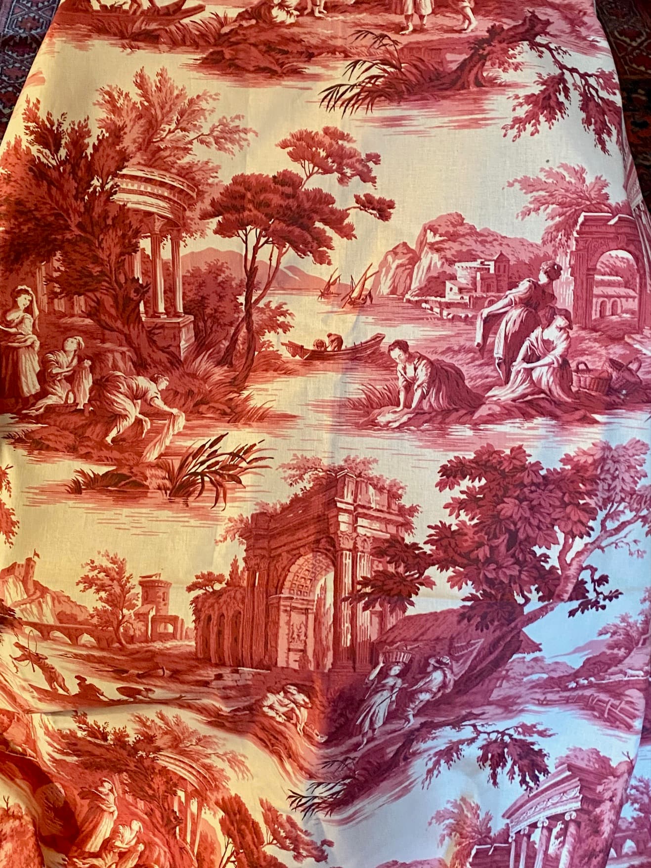 toile de jouy ancienne "scènes de pèche" coupon