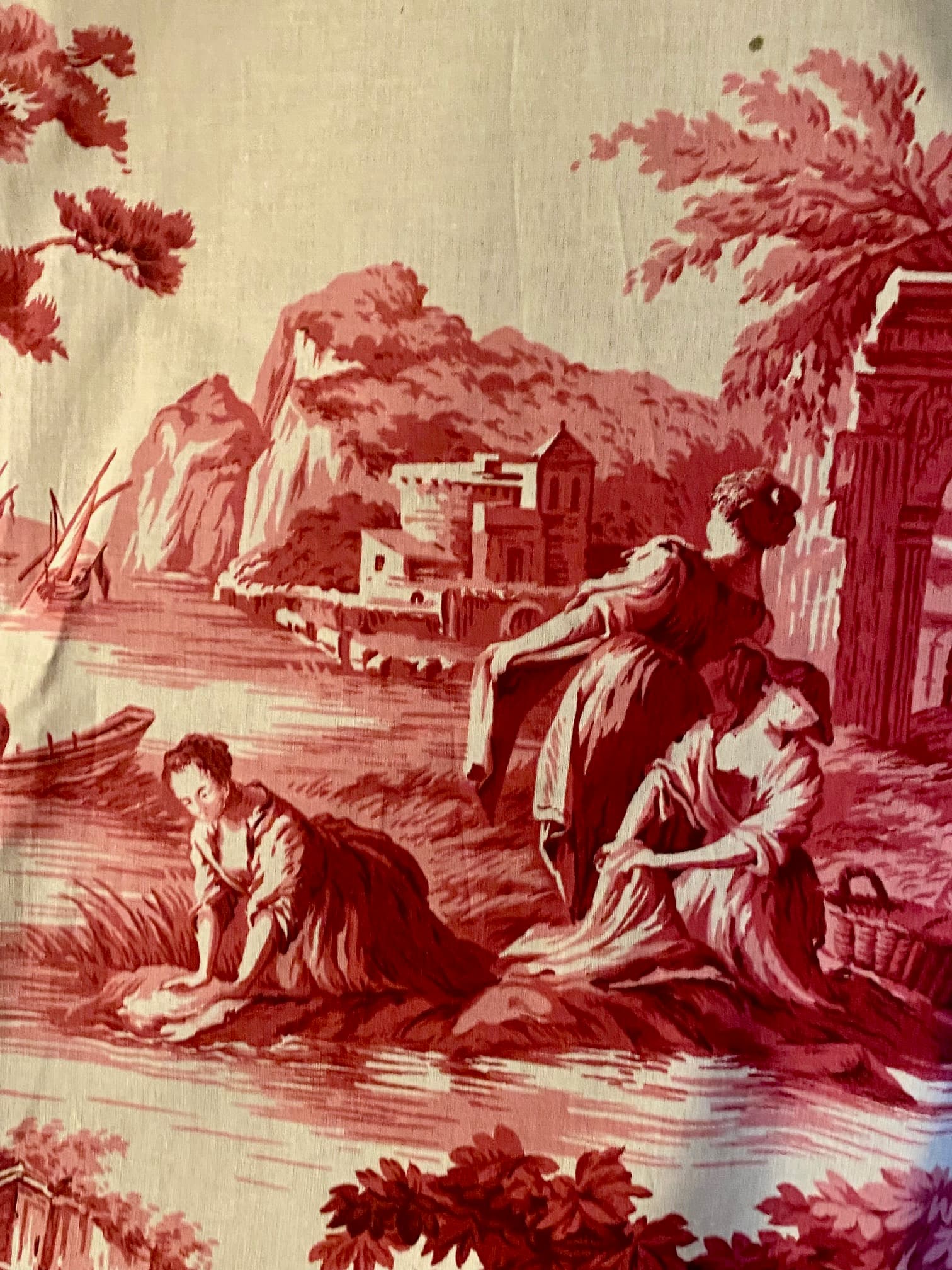 antique toile de Jouy ‘fishing scenes’ remnant, view 2
