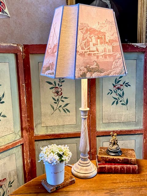 Spanish square lampshade, with a grey-scale and moiré design, view 2