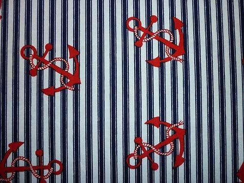 Tissu ancres rouges sur fond rayures