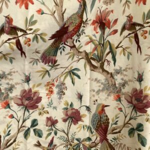 Tissu indienne oiseaux multicolores vert et prune